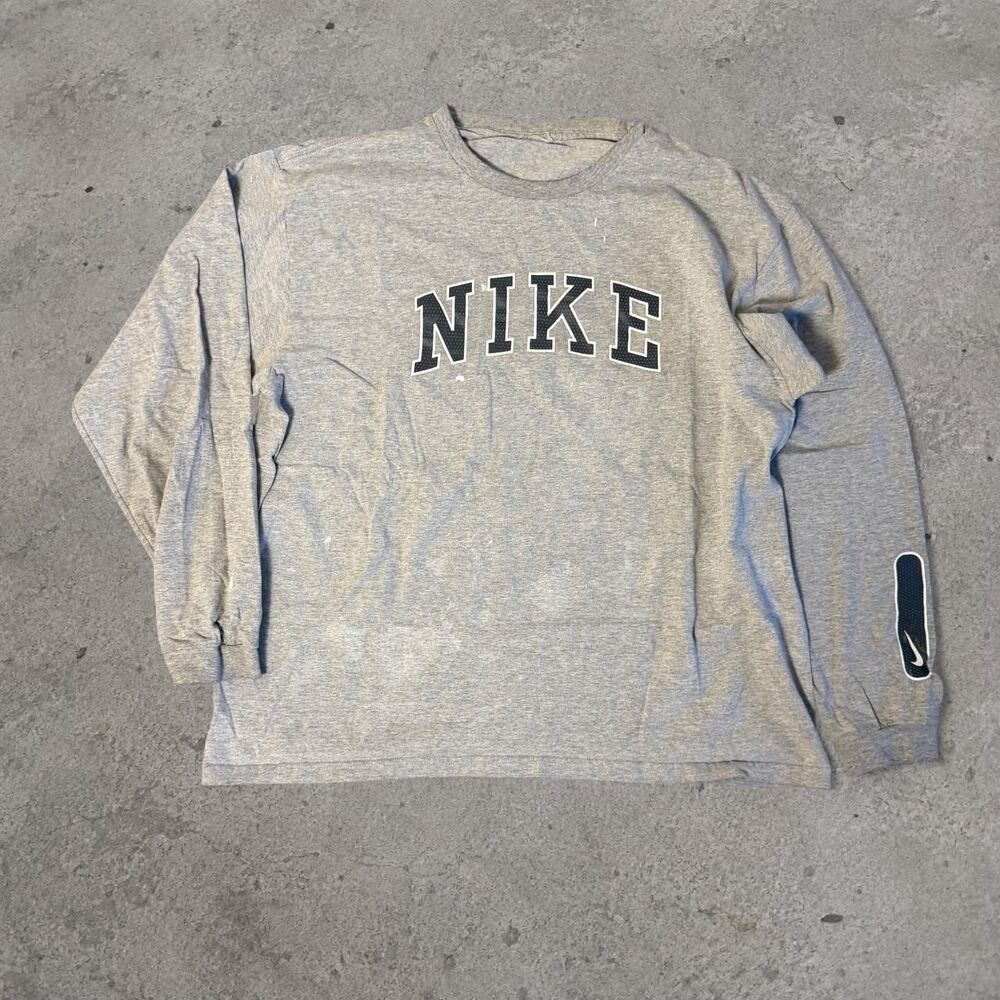 Y2K 2000’s Nike Spell Out Grey Long Sleeve Paint Splatter Distressed Men’s Size